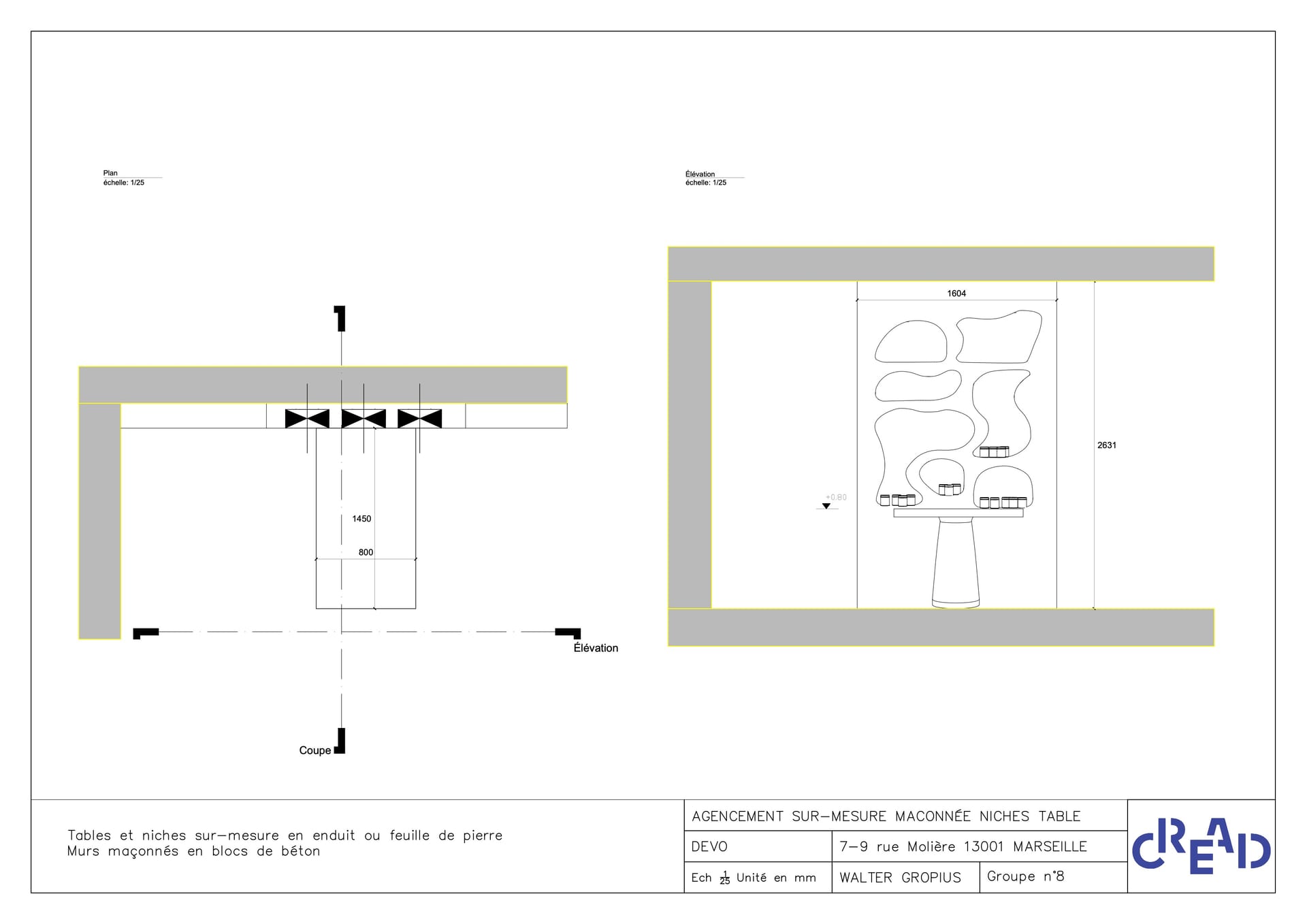 Niche sur-mesure plan et élévation